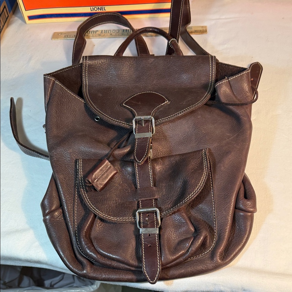 Roots Dark Brown Leather Backpack